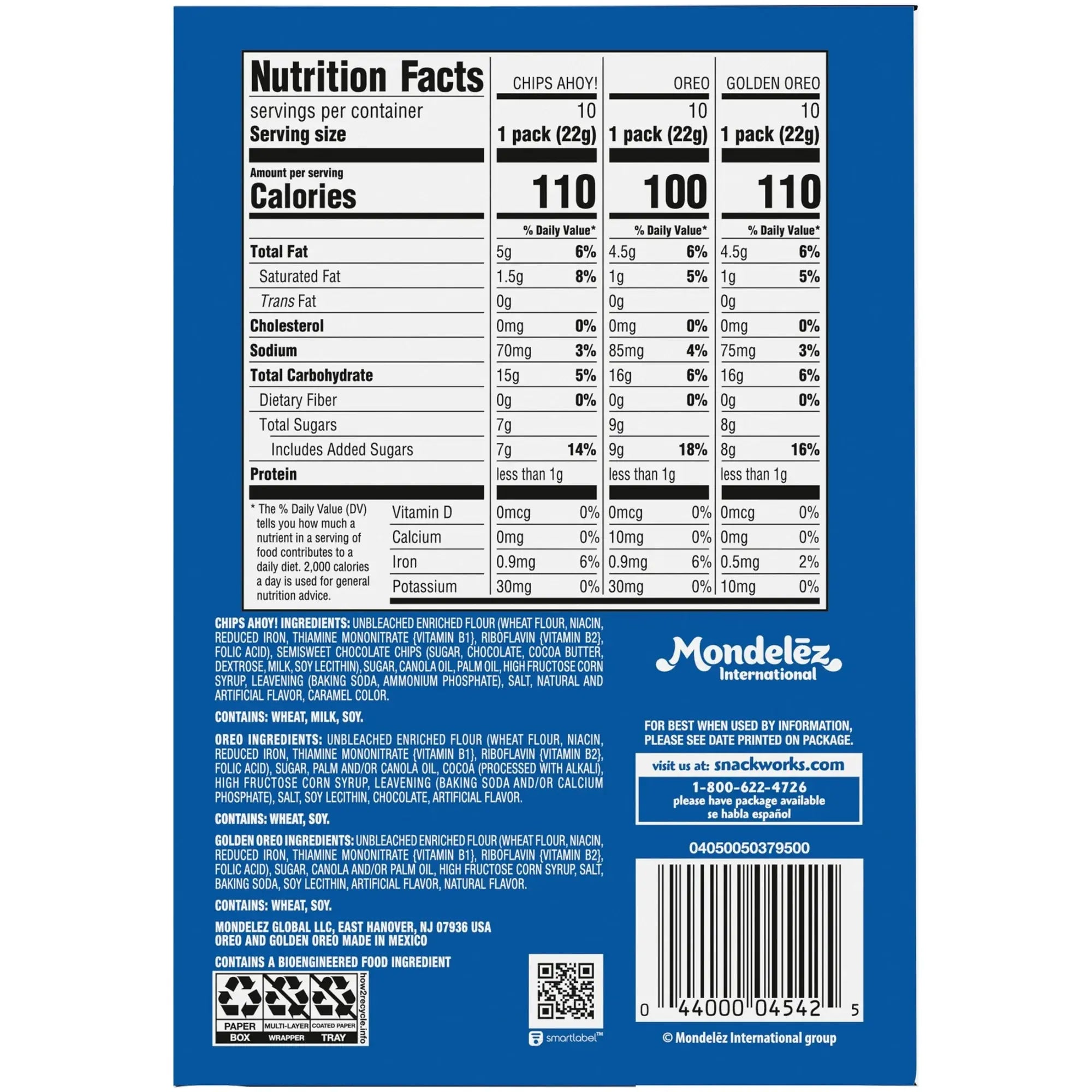 Nabisco Sweet Treats Variety Pack 30 Packs OREO Golden CHIPS AHOY! – Kosher Cookies for American Lunches & Holidays WA