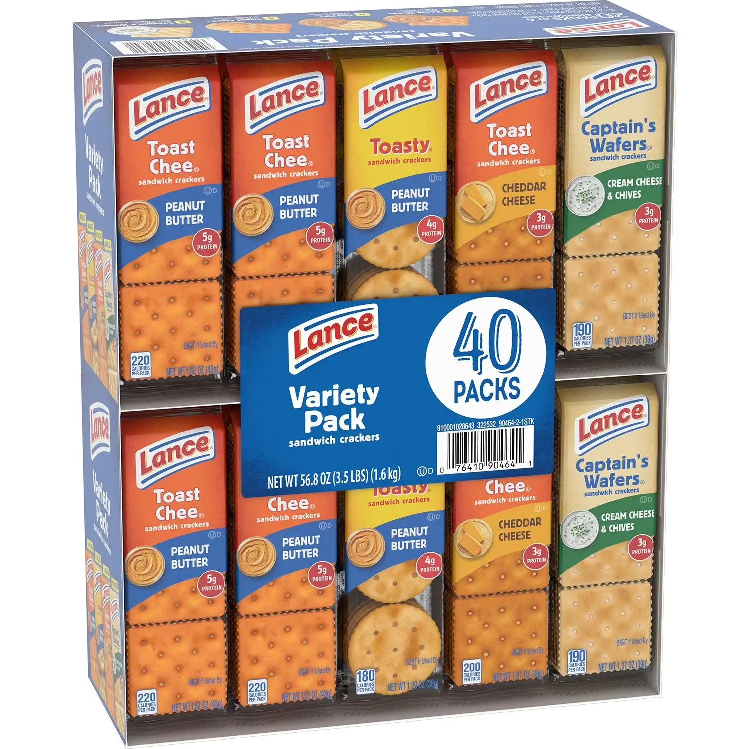Lance Variety Pack Sandwich Crackers, 40 Individual Packs - Peanut Butter & Cheese for American Kids' Lunches SC