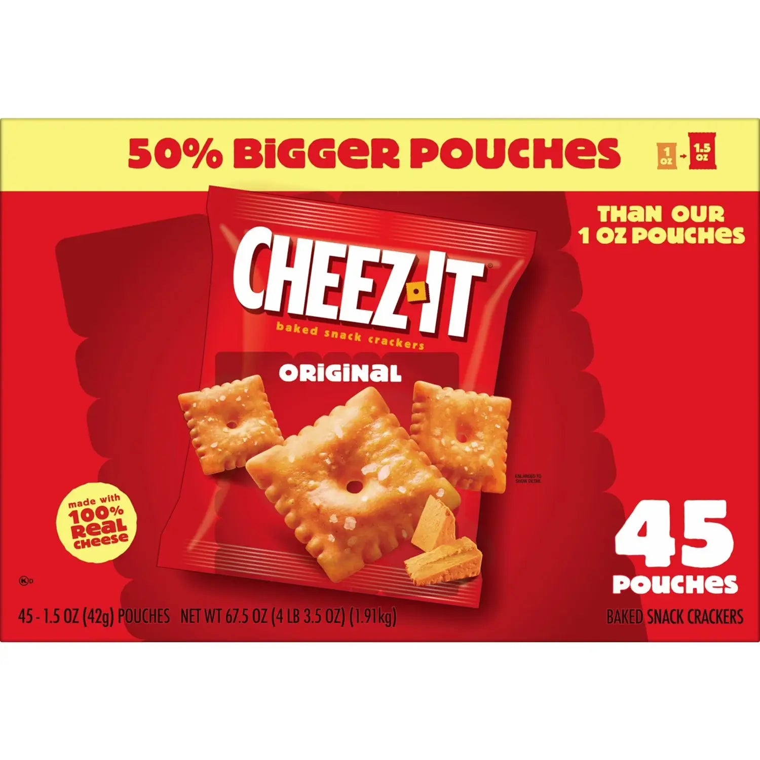 Cheez-It Original Baked Snack Crackers, 1.5 oz, 45 Pack - Real Cheddar Cheese Snacks for American Lunchboxes SC