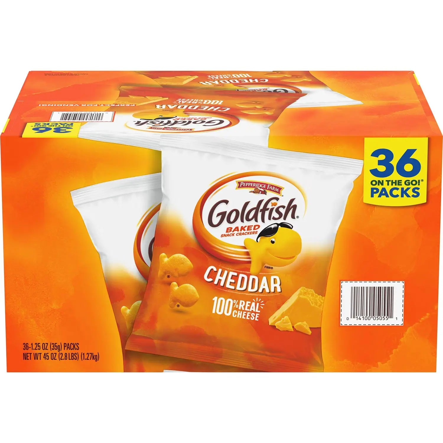 Pepperidge Farm Goldfish Cheddar Crackers, 1.25 oz Single-Serve Pouches, 36-Pack for On-the-Go Snacking SC