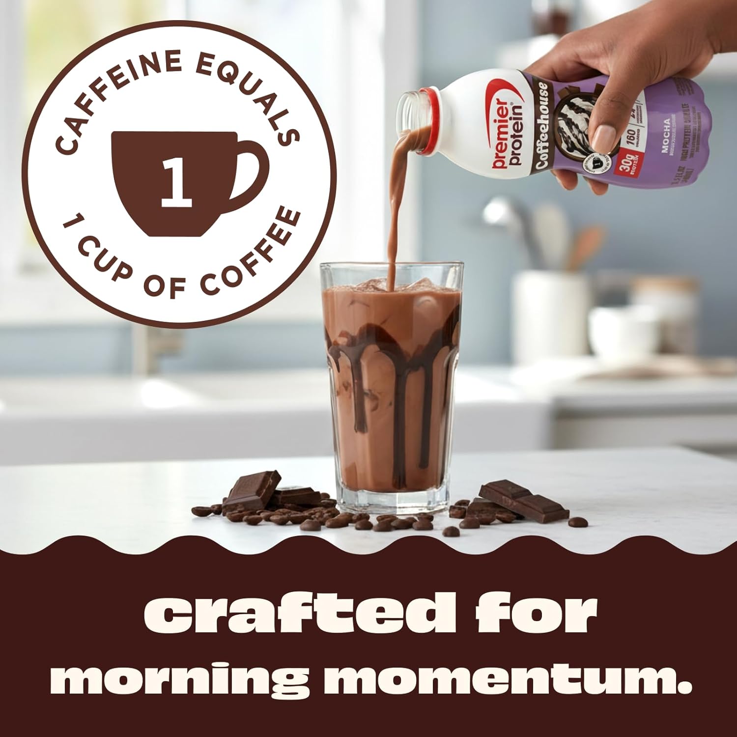 Premier Protein COFFEEHOUSE Mocha Protein Shake with Caffeine for Energy – 30g Protein, No Added Sugar, 24 Vitamins & Minerals, 11.5 fl oz, 12 Pack