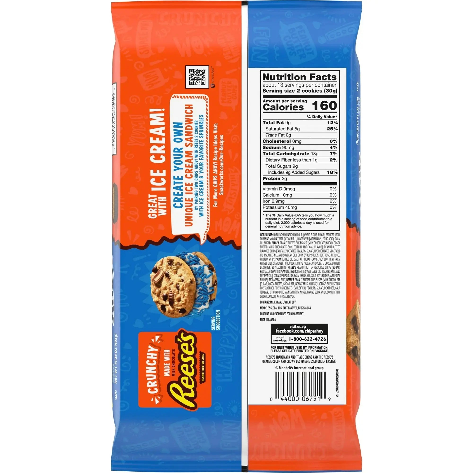 CHIPS AHOY! Reese’s Peanut Butter Cup Chocolate Chip Cookies Family Size 14.25 oz – Crunchy Kosher Snacks for American Desserts WA