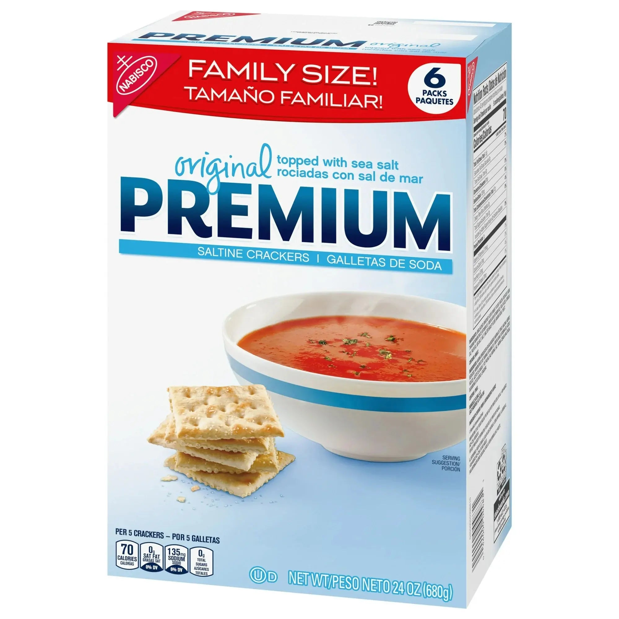 Premium Original Saltine Crackers, Family Size 24 oz Box - Crispy Sea Salt Snacks for American Soups & Parties WA
