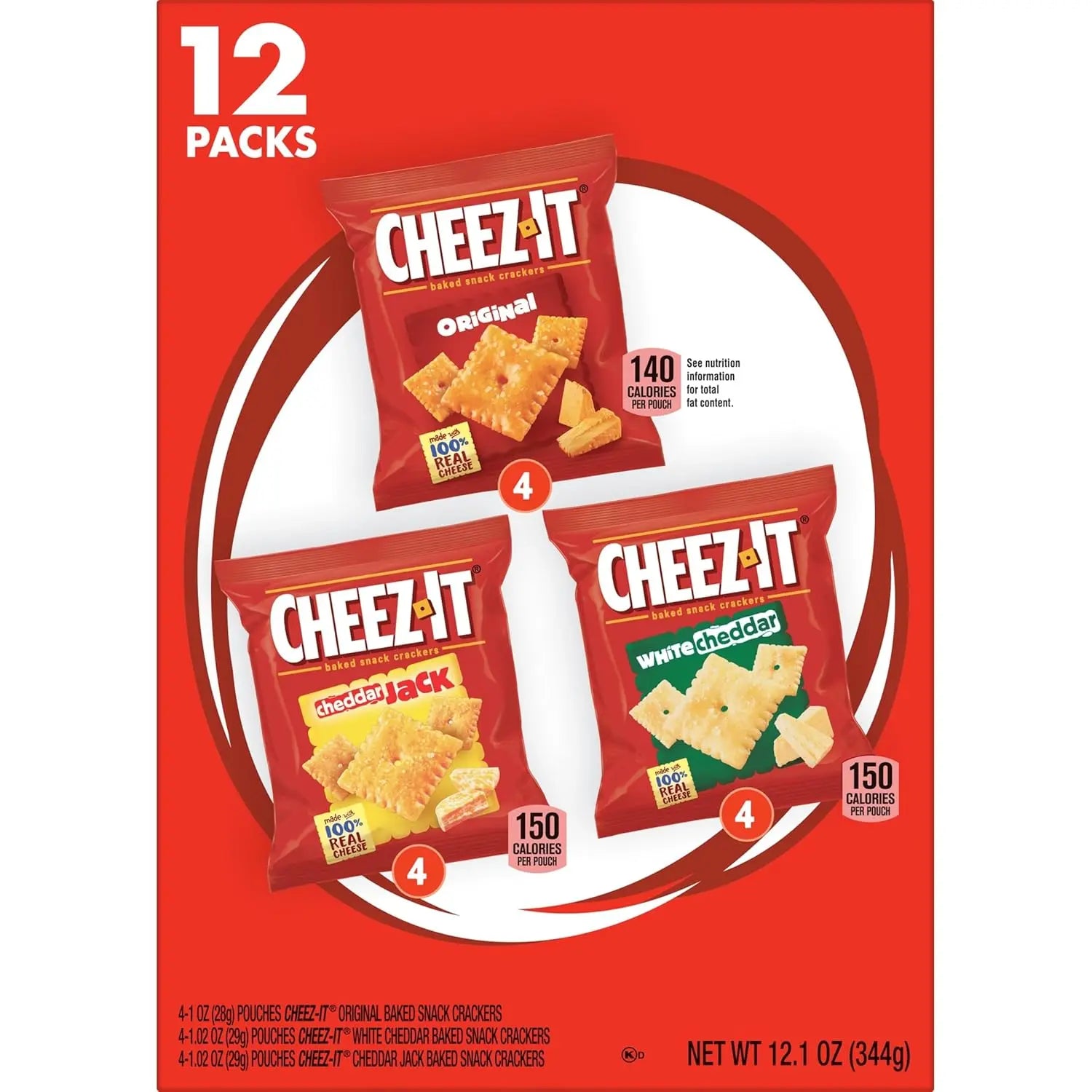 Cheez-It Variety Pack Baked Snack Crackers, Original White Cheddar Cheddar Jack, 12.1 oz 12 Packs - Cheesy Snacks for US Families AZ