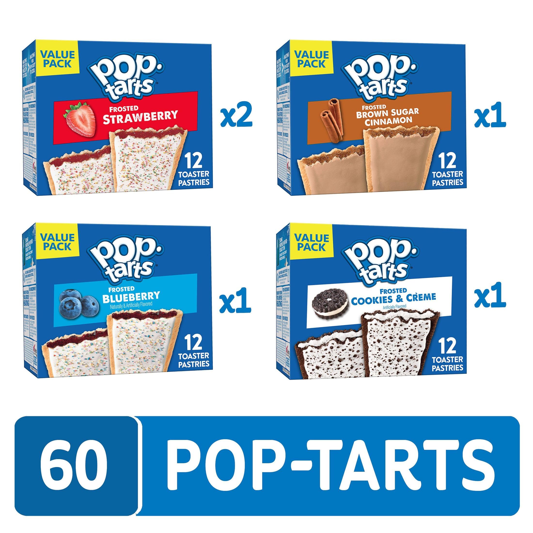 Pop-Tarts Frosted 4-Flavor Variety Pack Toaster Pastries, 60-Count - Strawberry, Blueberry, Brown Sugar Cinnamon, Cookies & Creme AZ