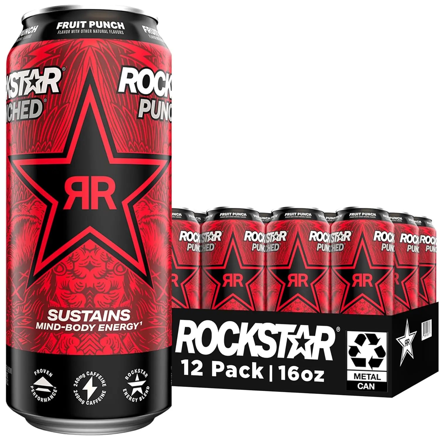 Rockstar Punched Zero Sugar Fruit Punch & Grape Energy Drink, 16 fl oz Cans, 12 Pack for American Fitness Fans AZ