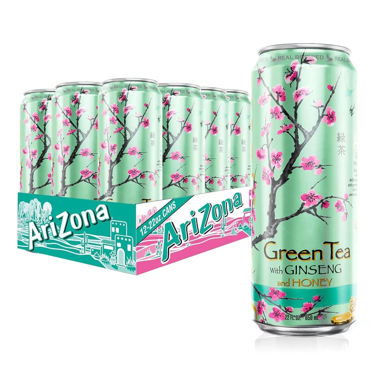AriZona Green Tea with Ginseng and Honey, 22 fl oz Big Cans, 12 Pack - America's Best-Selling Green Tea AZ