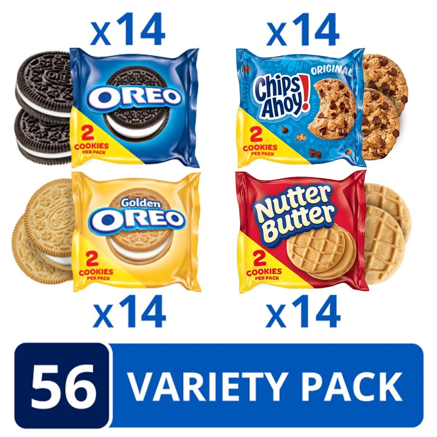Nabisco Cookie Variety Pack OREO Golden CHIPS AHOY! Nutter Butter 56 Packs – Christmas Stocking Stuffers for American Families AZ