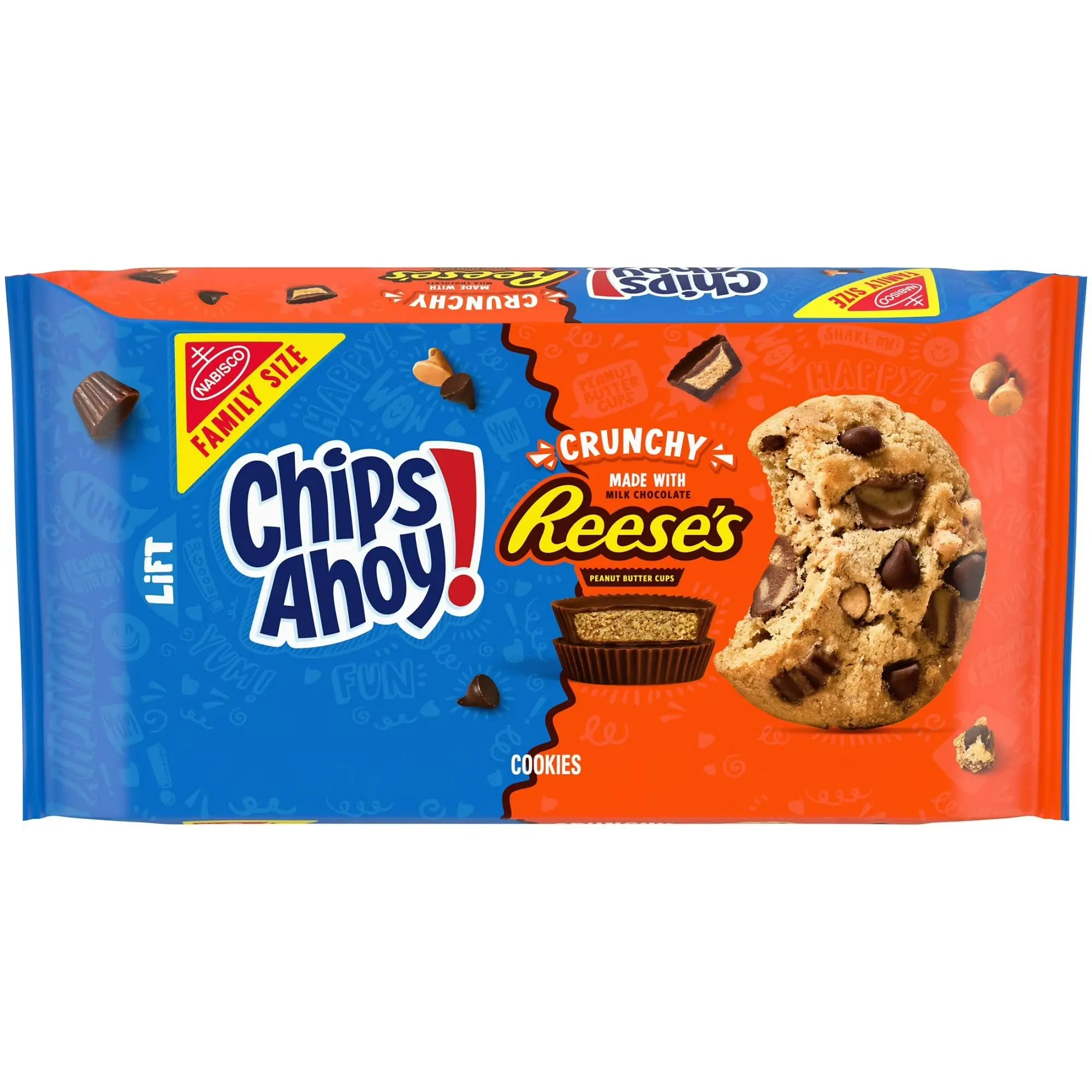 CHIPS AHOY! Reese’s Peanut Butter Cup Chocolate Chip Cookies Family Size 14.25 oz – Crunchy Kosher Snacks for American Desserts WA