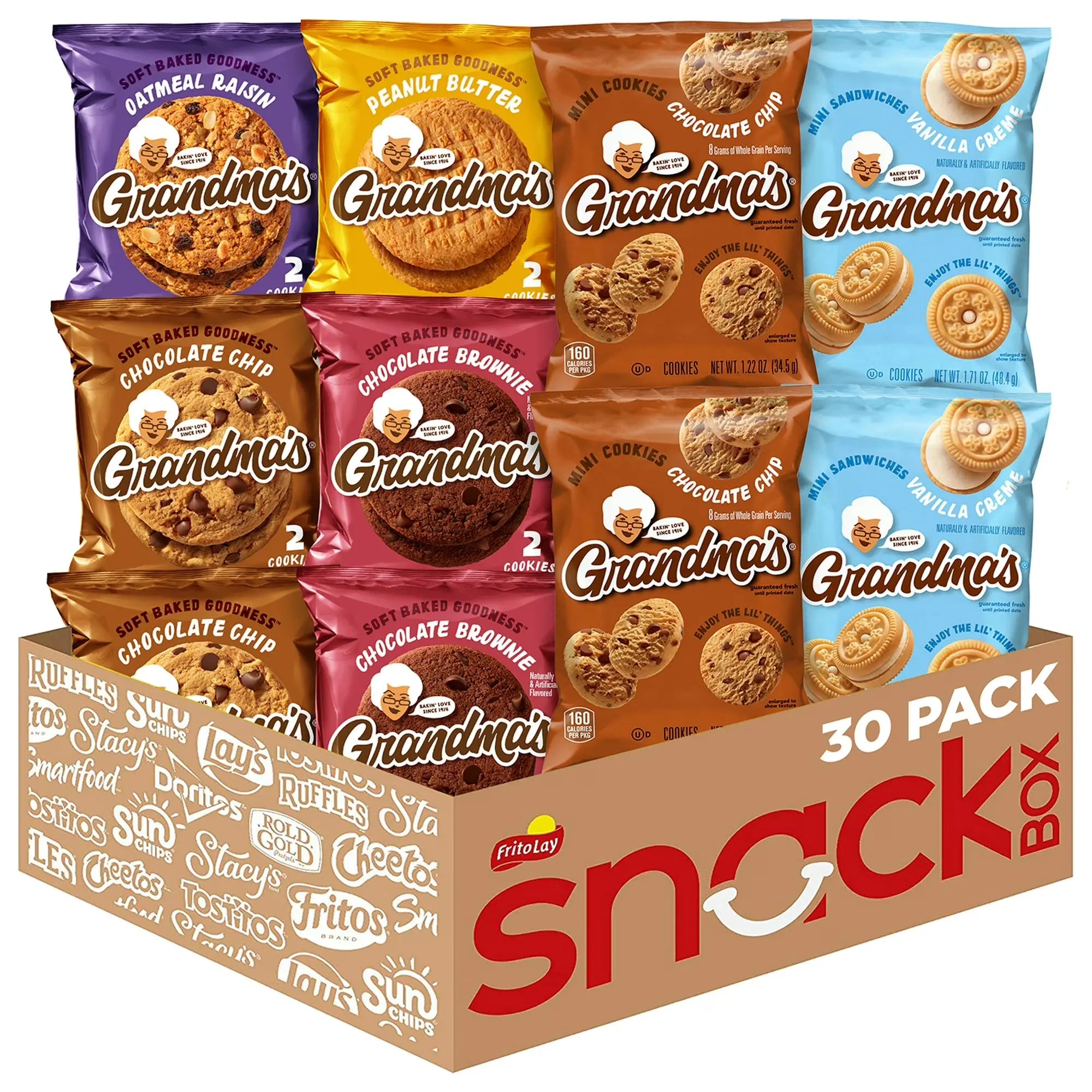 Grandma’s Cookies Variety Pack 30 Individually Wrapped Snack Packs for Lunches Picnics Best for Office Gatherings WA