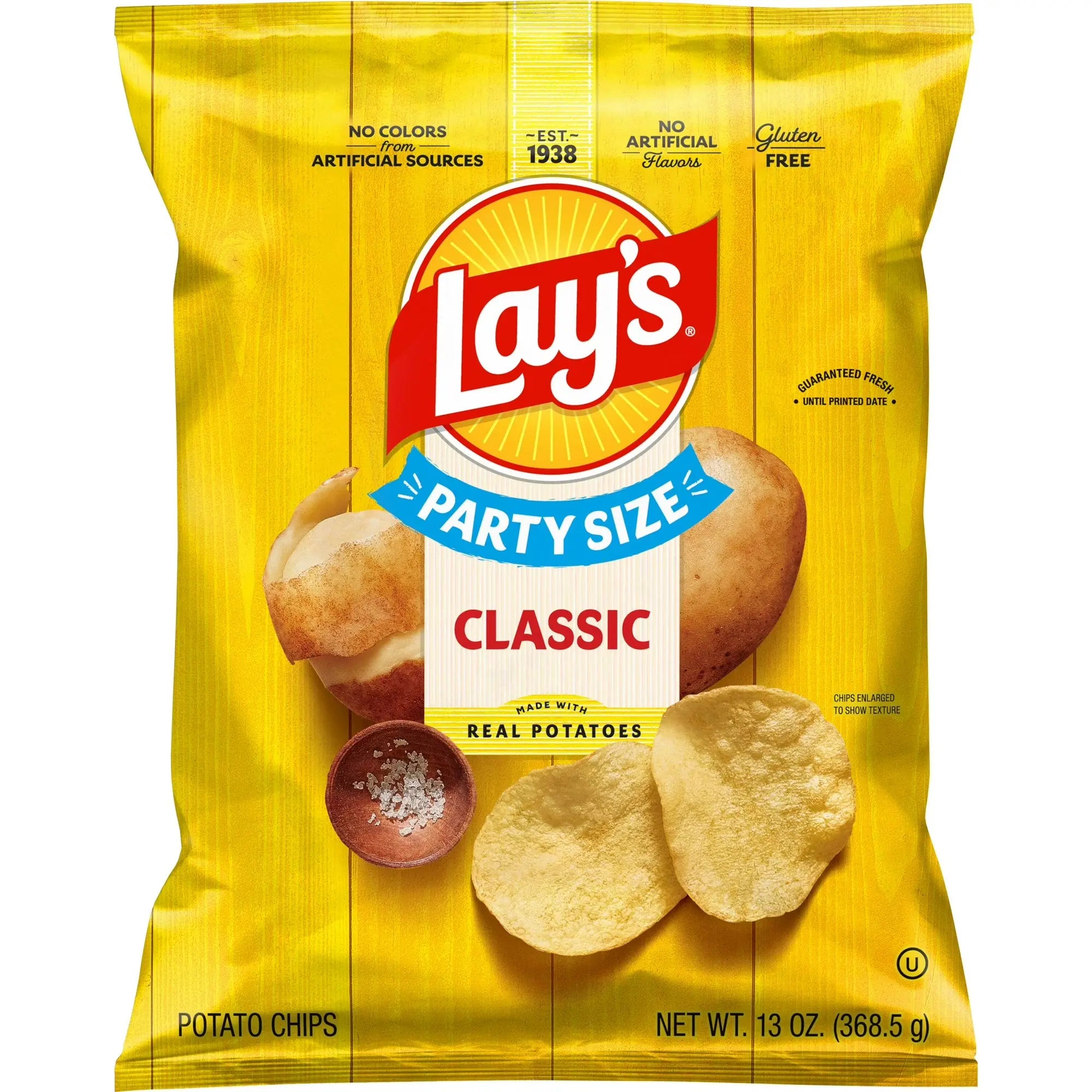 Lay's Party Size Classic potato chips packaging on a white background