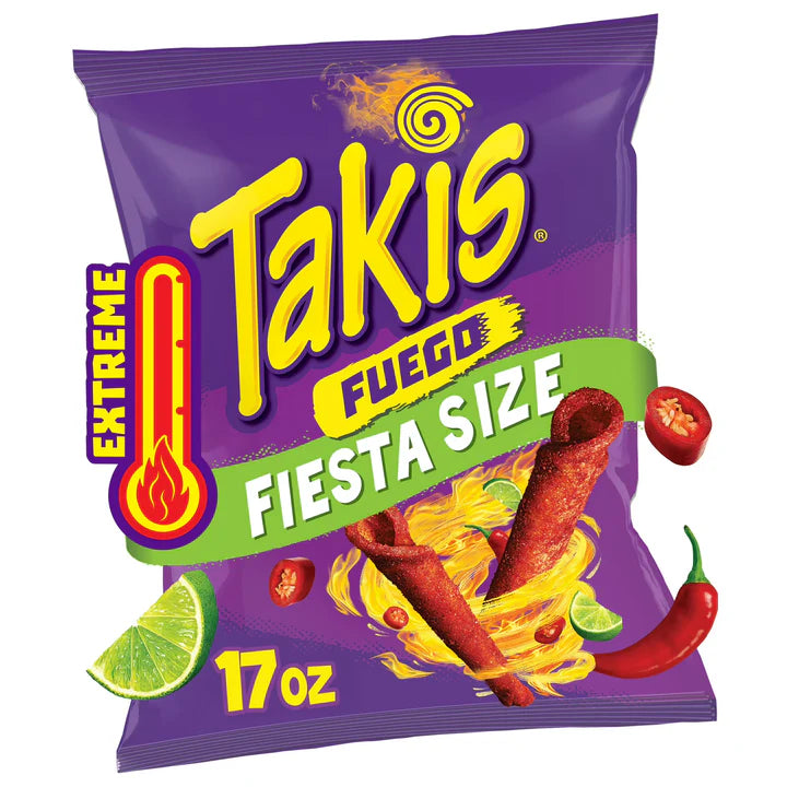 Takis Fuego snack package with vibrant colors on a white background