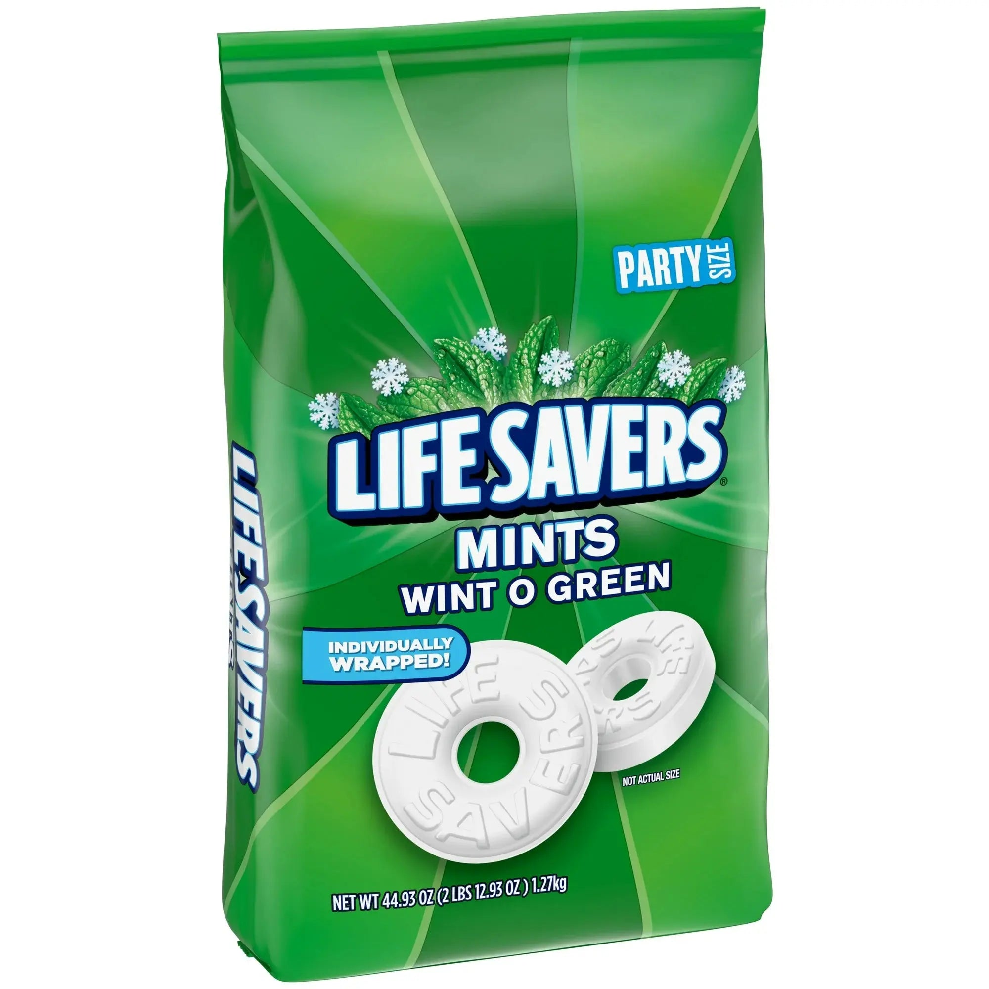 Green package of Lifesavers Wint O Green mints on a white background