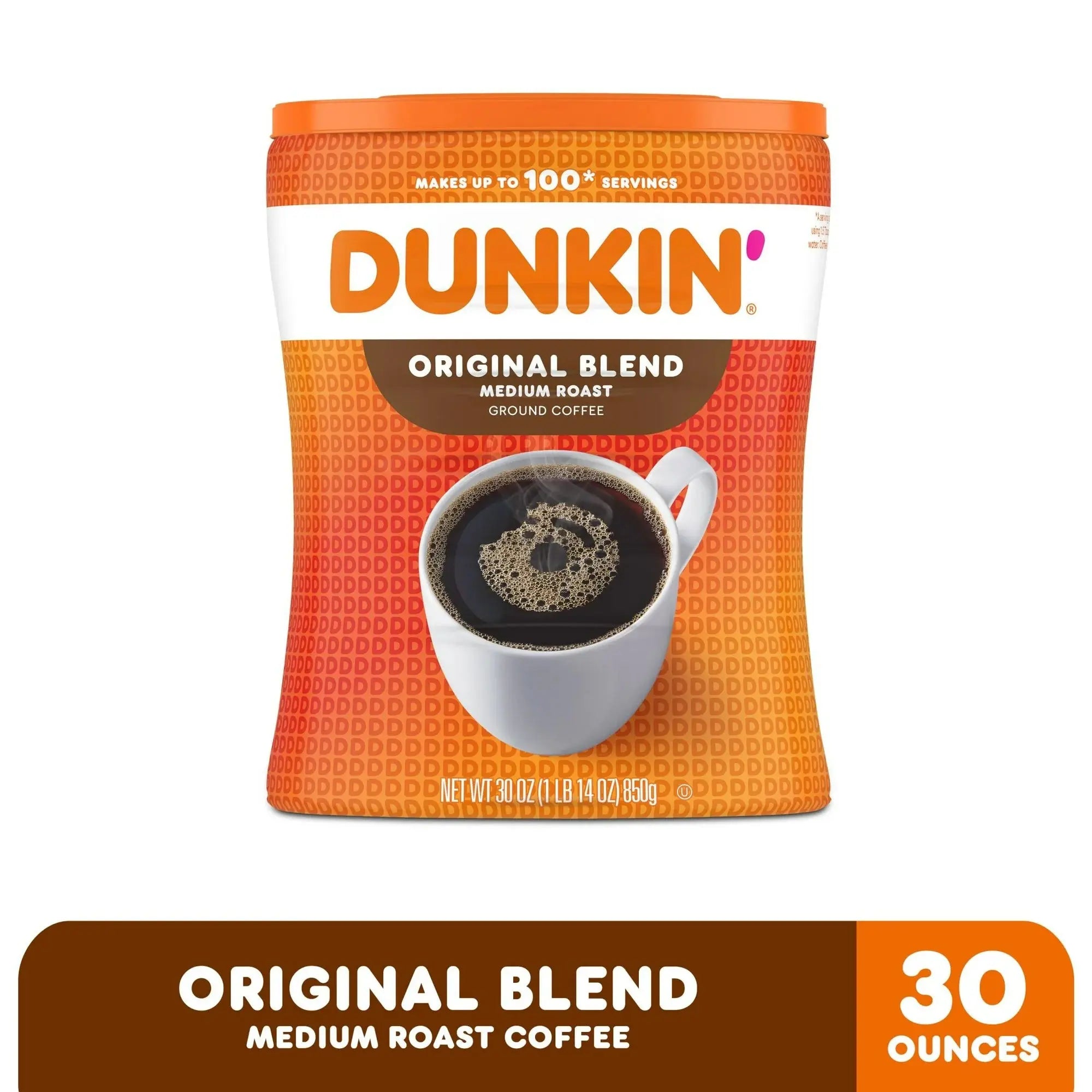 Dunkin' Original Blend Medium Roast Ground Coffee, 30 oz Canister - Smooth Brew for American Homes AZ