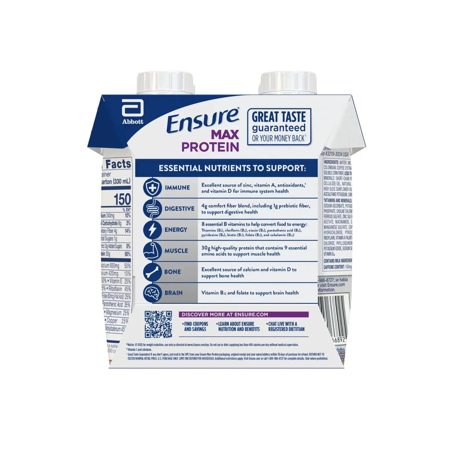 Ensure Max Protein Cafe Mocha Shake 30g Protein Immune Support 11 fl oz 12 Pack for American Adults WA