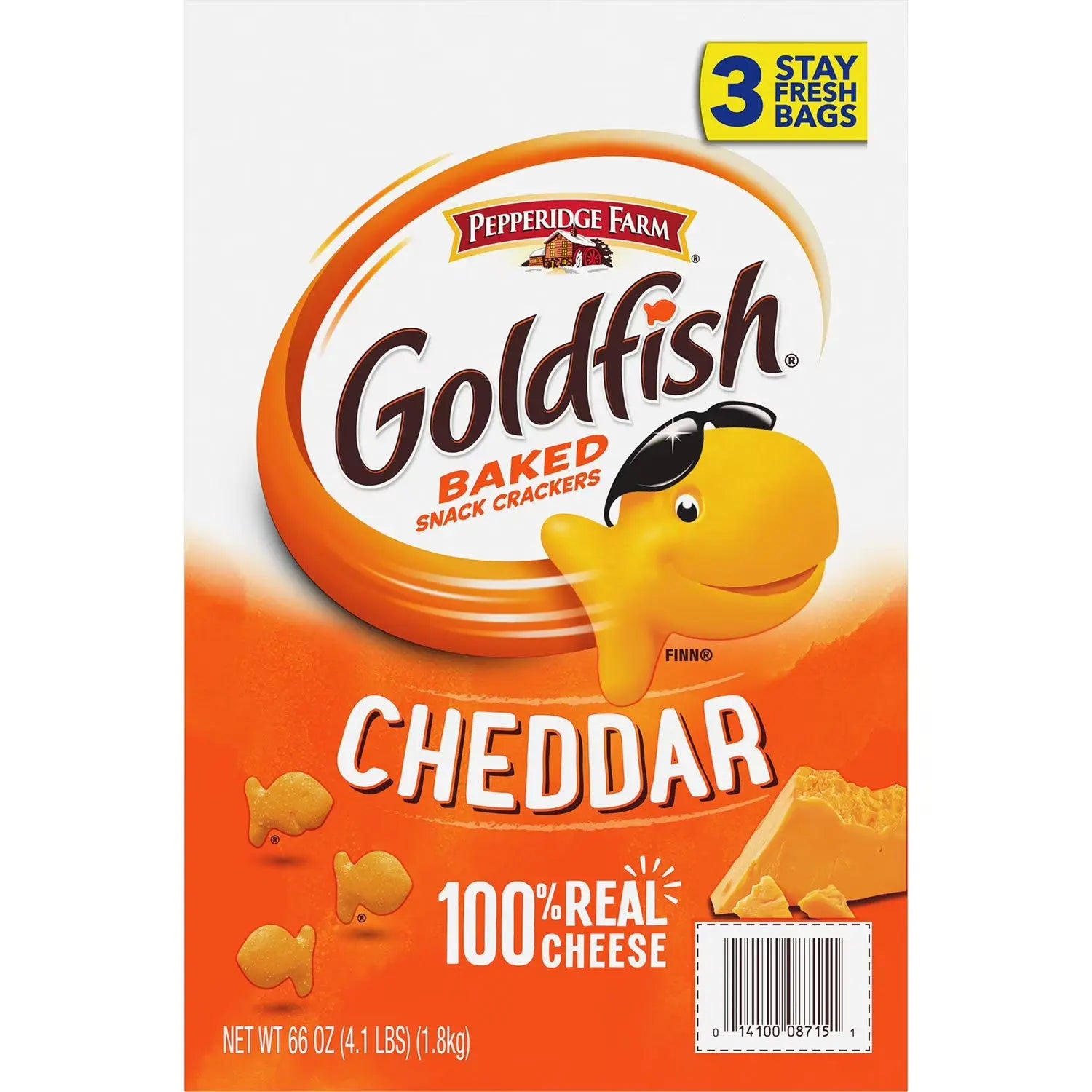 Pepperidge Farm Goldfish Cheddar Crackers, 22 oz Stay-Fresh Bags, 3-Pack Bulk for American Families SC